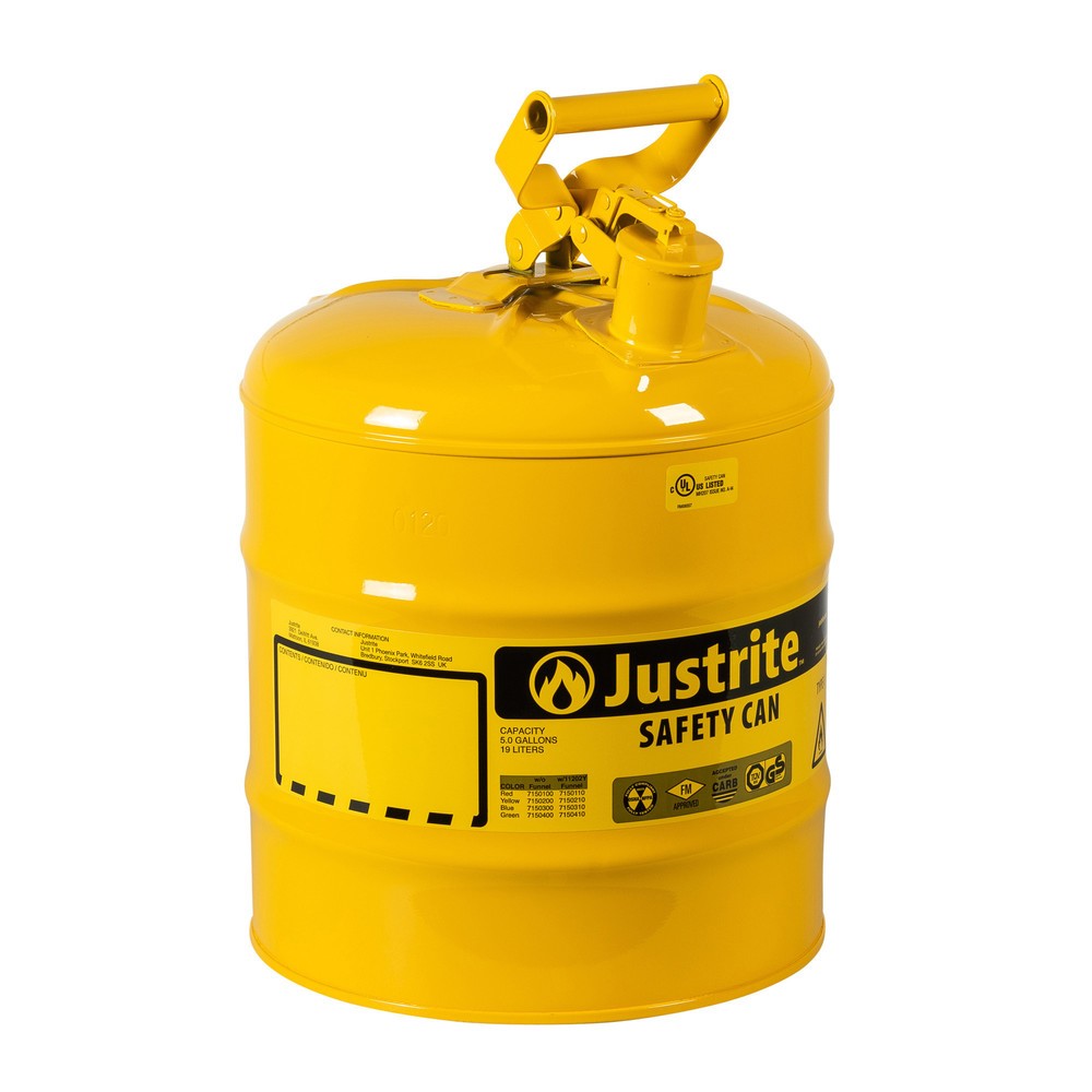 Justrite - Contenedor de seguridad tipo I con asa giratoria (19 litros), color amarillo