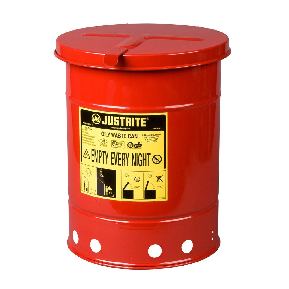 Justrite - Contenedor para banco de trabajo manual (20 L), color rojo