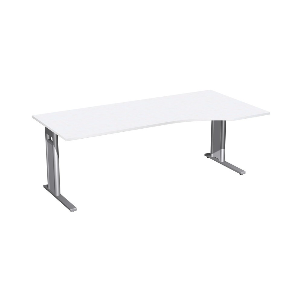 Mesa de trabajo profesional PC, bastidor|chasis de pie C, forma de PC derecha, ancho An x F 2.000 x 1.000 mm, blanco