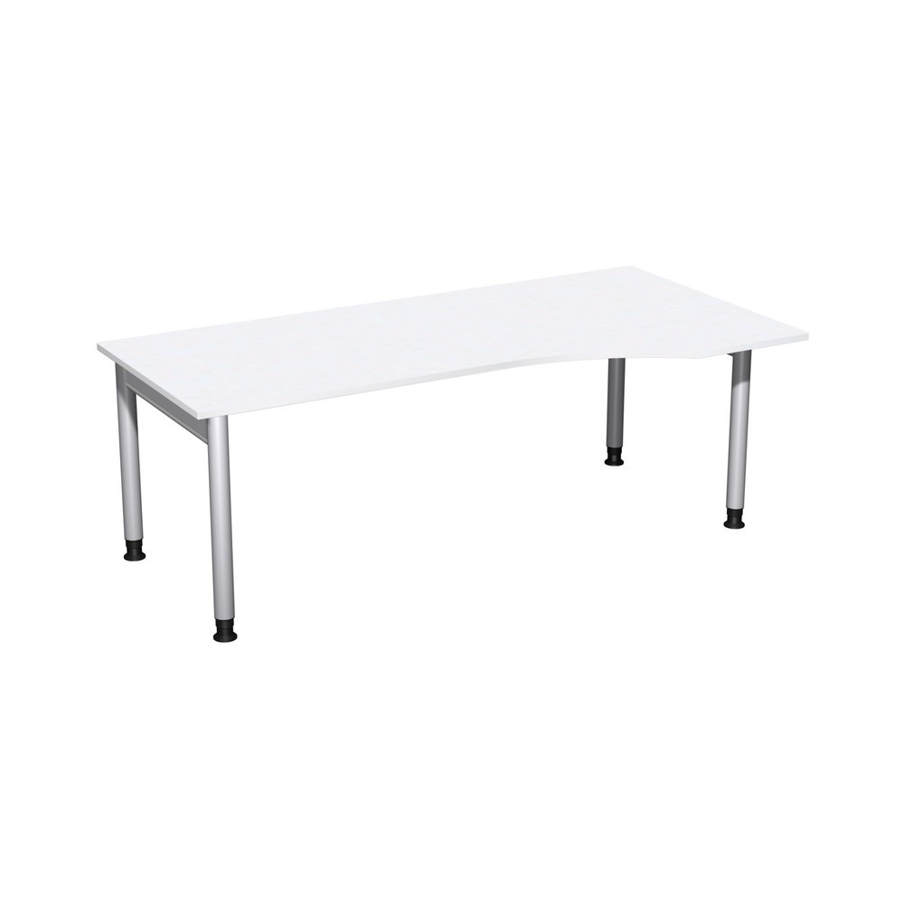 Mesa de trabajo profesional para PC, bastidor|chasis de 4 base|pie, altura ajustable, forma PC derecha, ancho x 2000 x 1000 mm, blanco