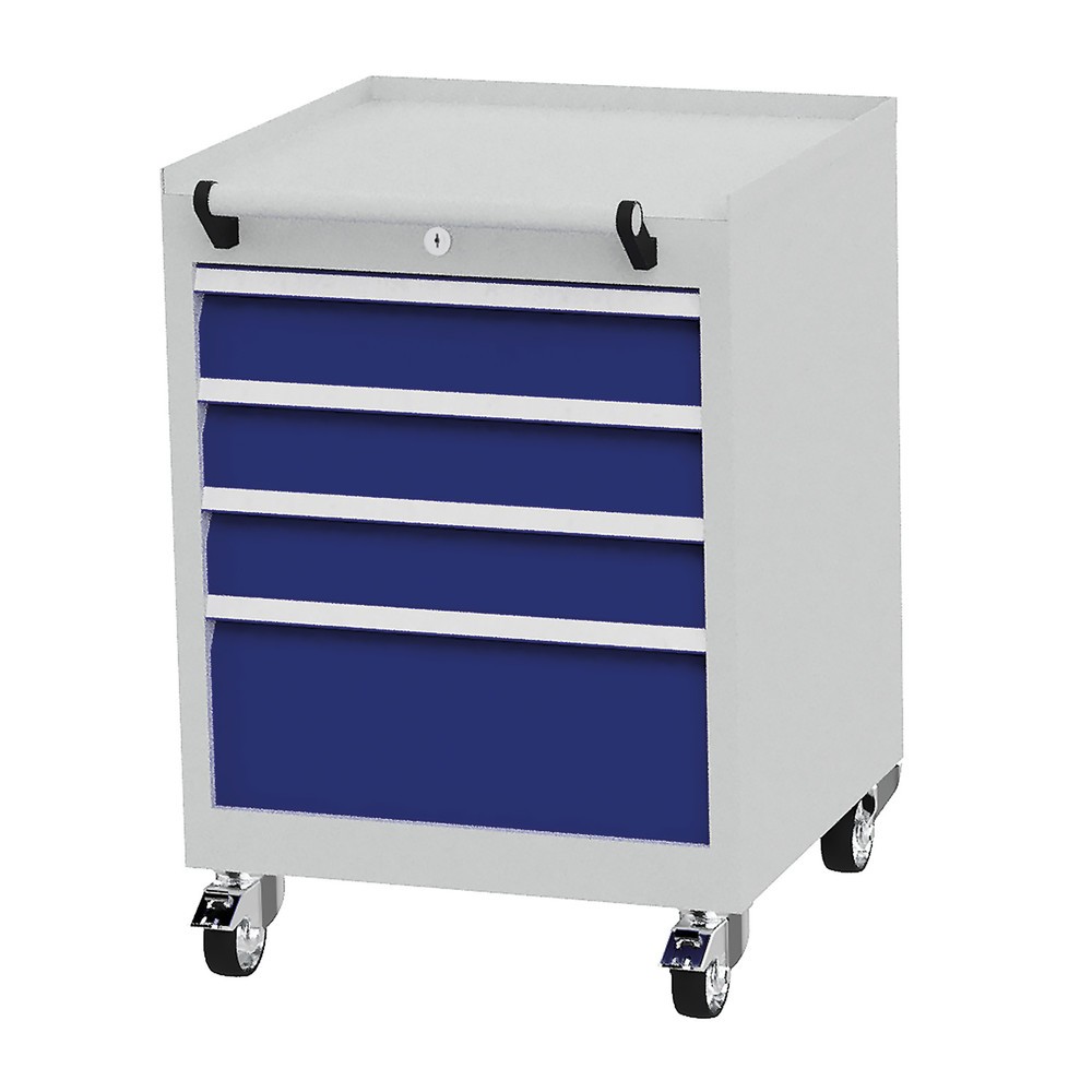 Módulo con ruedas Bedrunka+Hirth con capacidad de carga por estante de 50 kg completamente extraíbles, H x A x F 805 x 530 x 500 mm, azul genciana