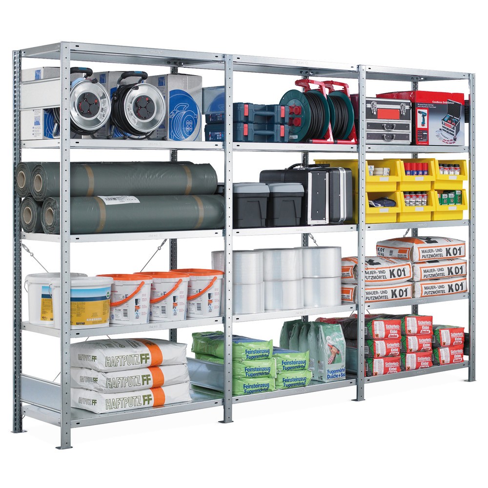 Imagen del producto: Paquete completo estantería de cargas pequeñas estante SCHULTE sistema de encajado|sistema de ensamblajes, carga por estante 250 kg, alto x ancho x H x An x F 2.000 x 3.000 x 400 mm