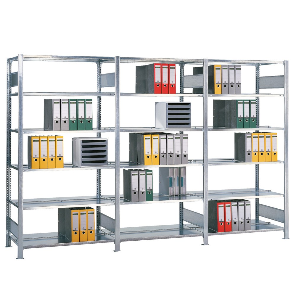 Estantería completa para archivadores SCHULTE, doble cara, carga por estante 150 kg, alto x ancho x H x An x F 2.000 x 3.000 x 600 mm, galvanizado