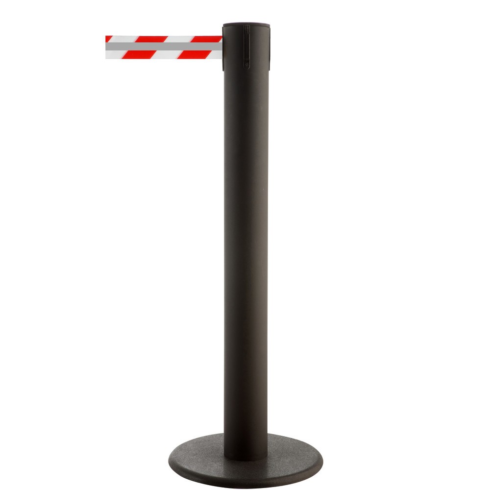 Poste para acordonar con cinta GLA 85-J REFLECTO, de RS-GUIDESYSTEMS®, longitud 7 m, anchura 50 mm, Poste negro, cinta roja/blanca