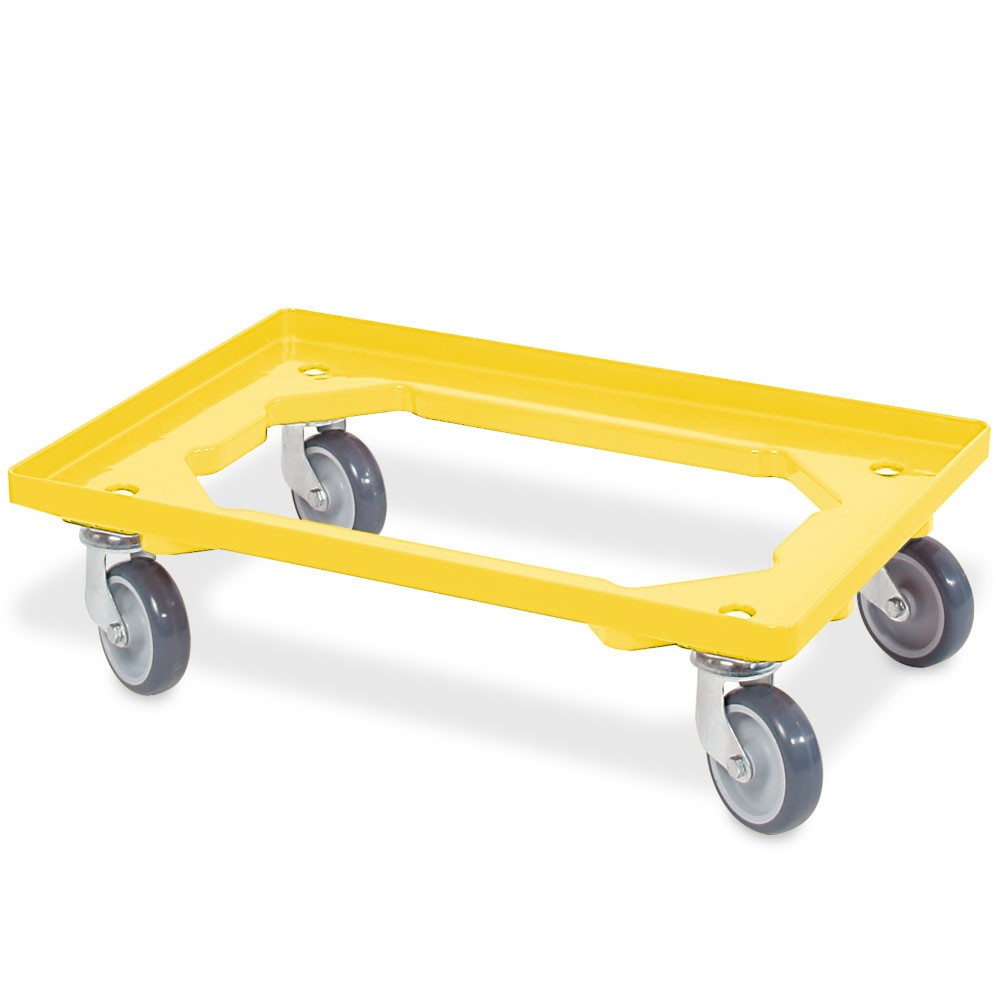 Rodillo de transporte para eurocontenedor apilable 600x400 mm amarillo, 4 ruedas giratorias, ruedas de caucho gris