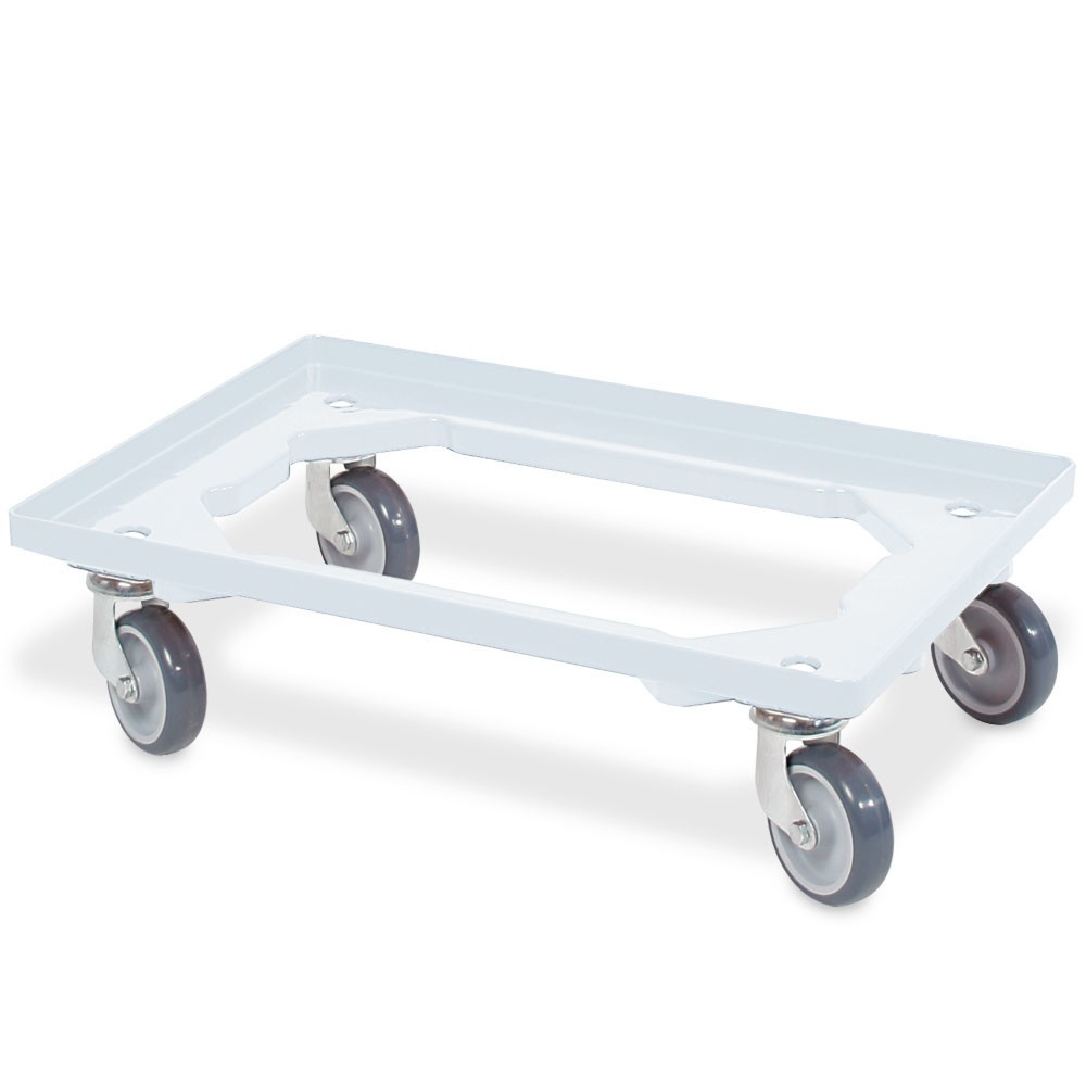 Rodillo de transporte para eurocontenedor apilable 600x400 mm blanco, 4 ruedas giratorias, ruedas de caucho gris