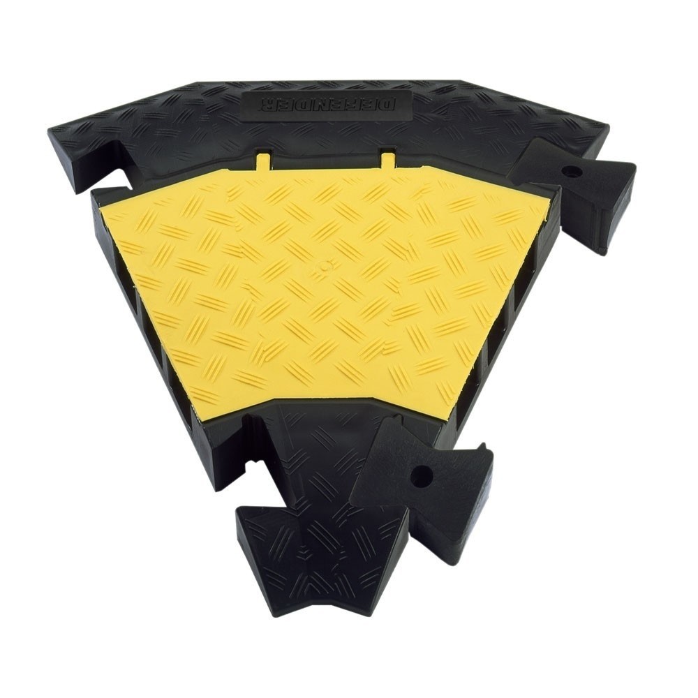 Salvacables Defender® 3 de Adam Hall, Curva 45° con conectores, 3 canales, negro/amarillo