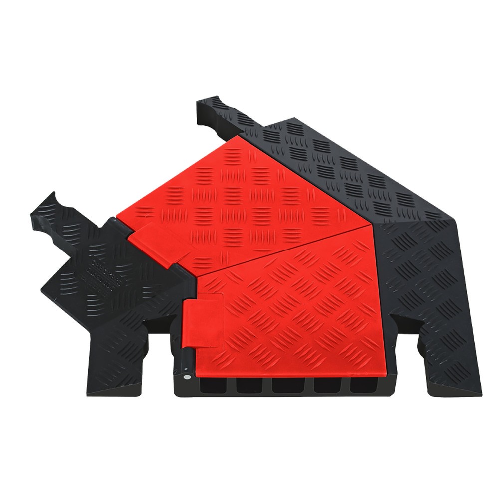 Salvacables Justrite® Guard Dog®, ángulo 45° a la derecha, 5 canales, LxA 620 x 500 mm, negro/naranja