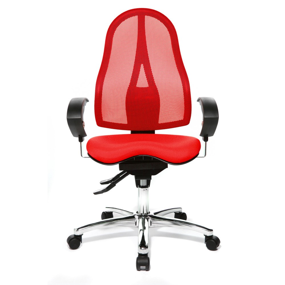 Silla de oficina giratoria Topstar® Ortho 15, respaldo de malla, apoyabrazos de altura ajustable, rojo