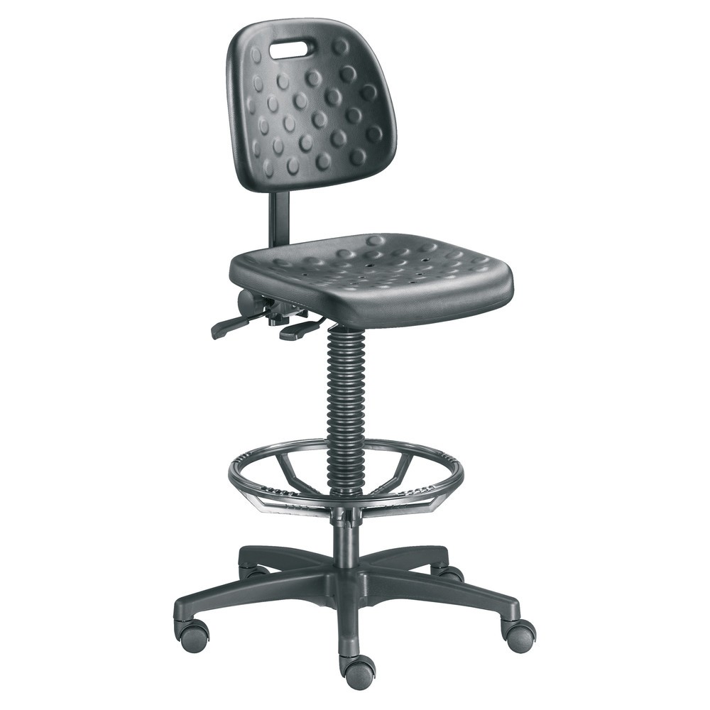 Silla de trabajo giratoria Strength, transpirable, ergonómica, altura del asiento: 450-650 mm, ruedas, estribo circular, negra