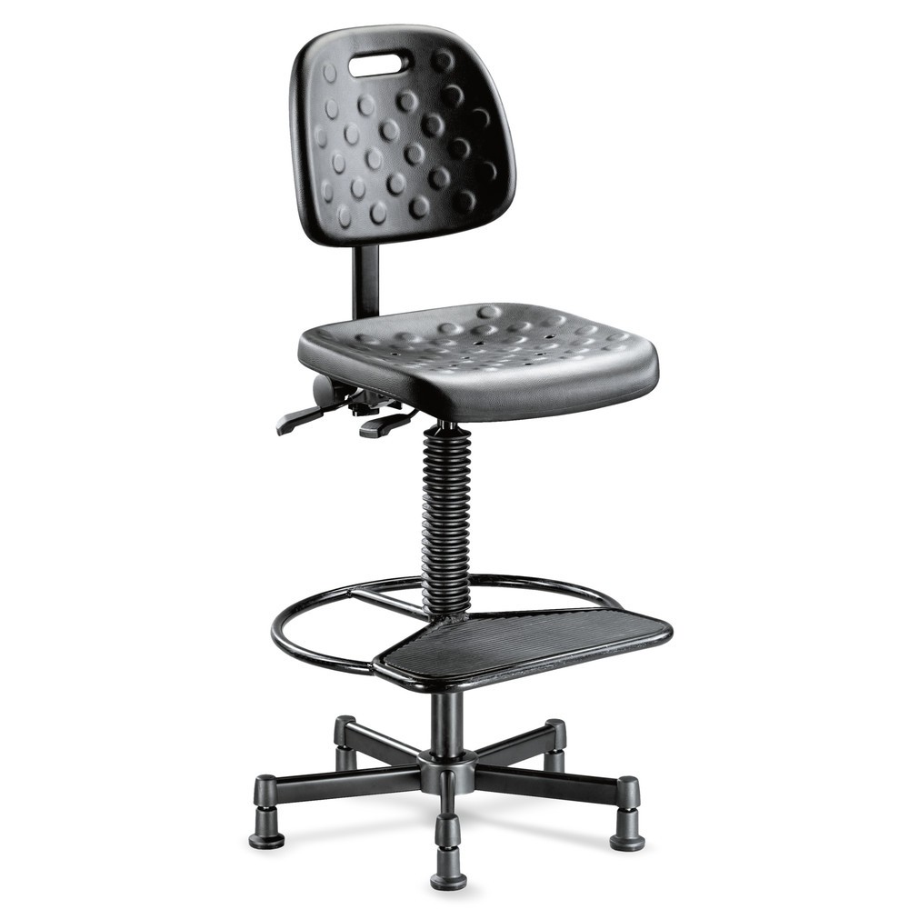 Silla de trabajo giratoria Strength, transpirable, ergonómica, altura del asiento: 650-800 mm, conteras, estribo circular con placa, negra