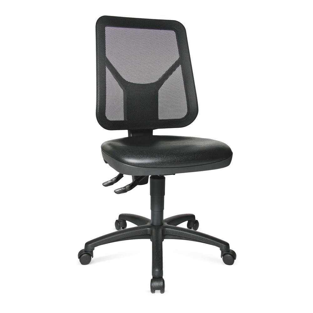 Silla de trabajo giratoria Topstar® Tec 80 PK, altura de asiento 410-530 mm, respaldo de malla, ruedas, negro