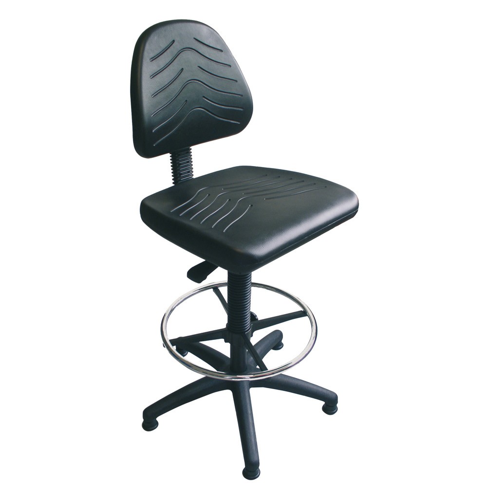 Silla de trabajo giratoria Komfort, tapizada de tela, altura de asiento 520-710 mm, base de plástico, conteras, estribo circular