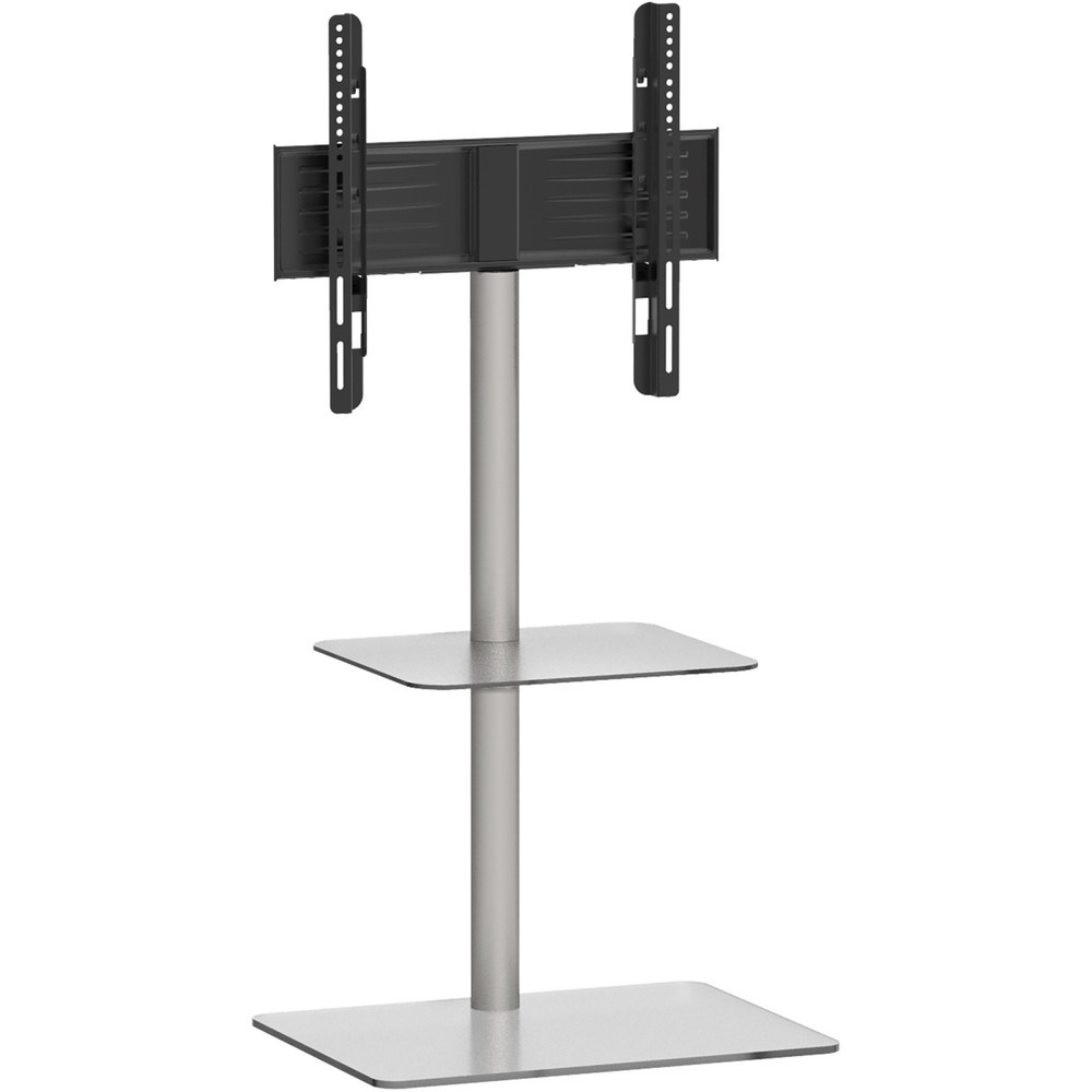 Soporte vertical de TV Alani con estante intermedio, plateado