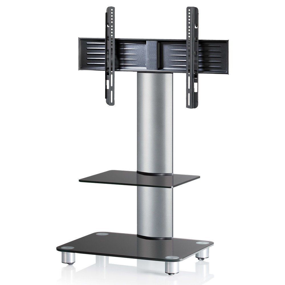 Soporte vertical de TV Tosal con estante intermedio, plateado