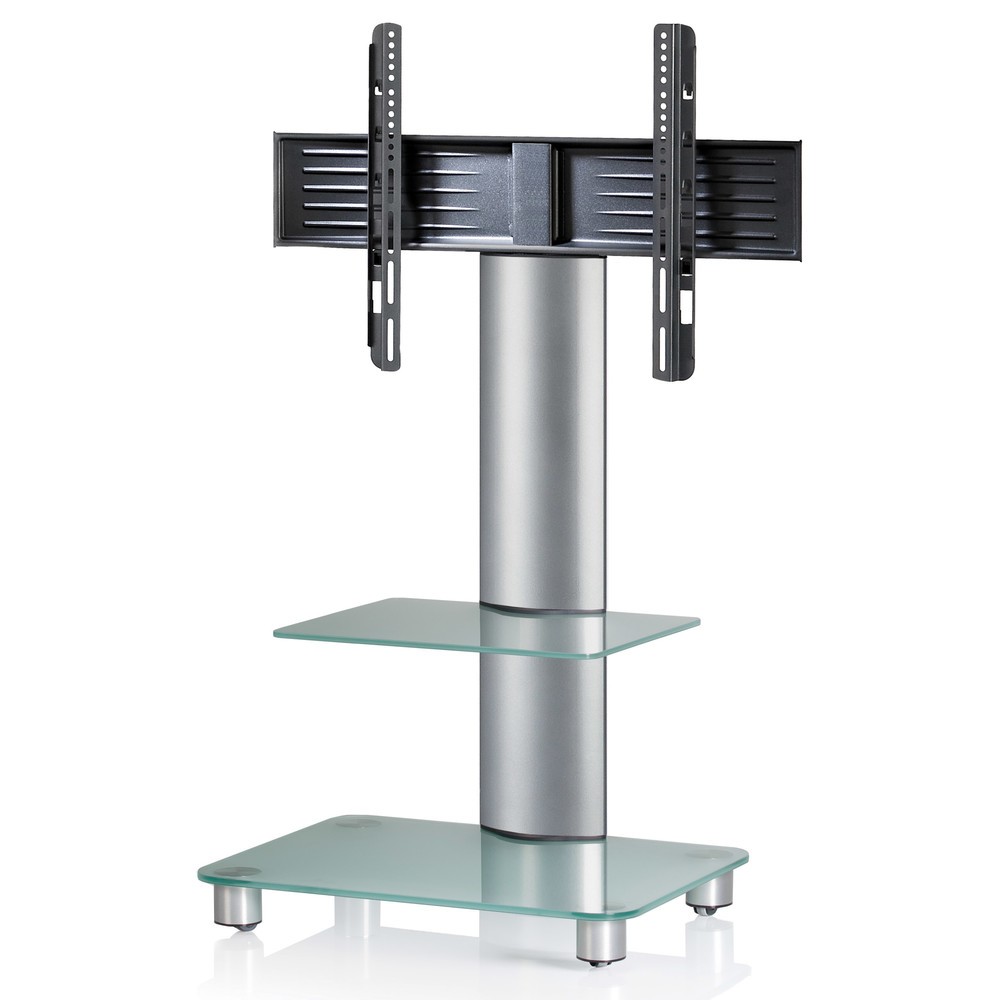 Soporte vertical de TV Tosal con estante intermedio, plateado