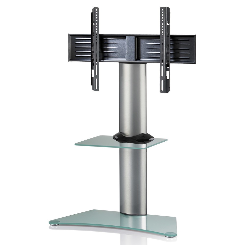 Soporte vertical de TV Zental con estante intermedio, plateado