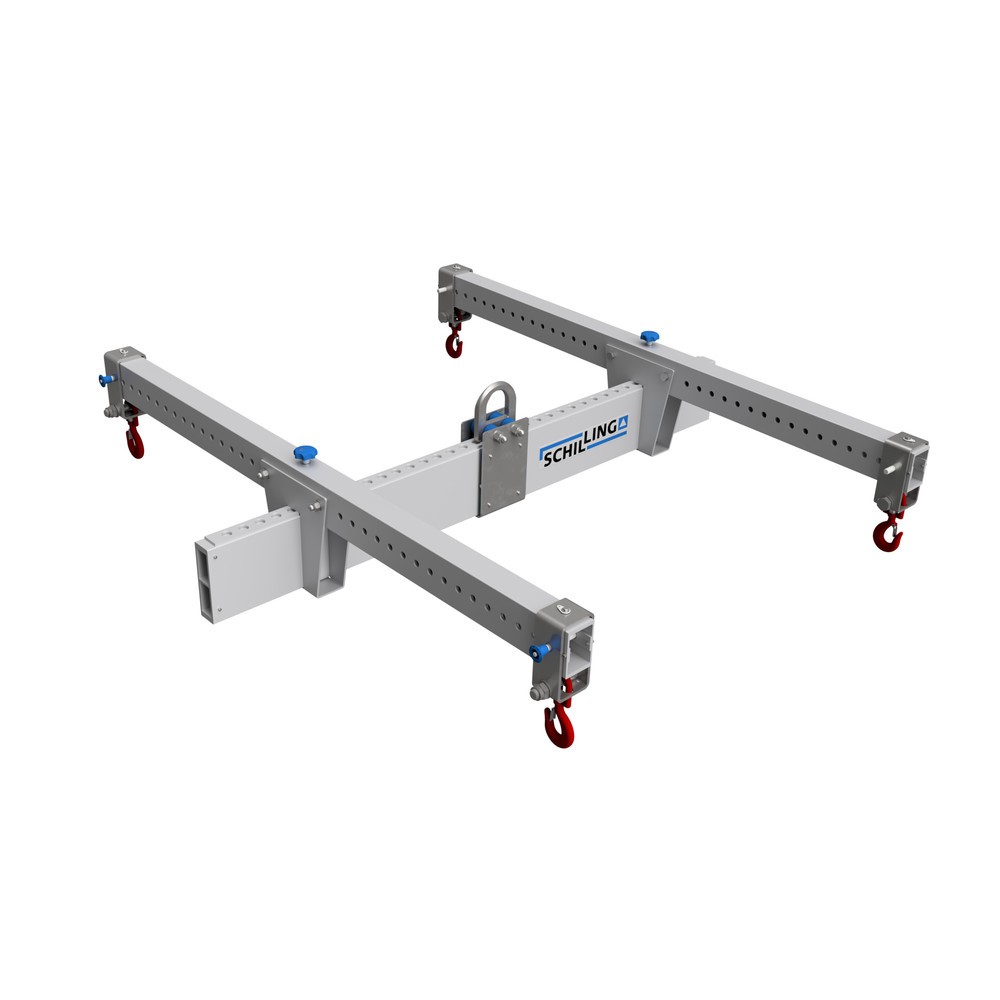 Travesaño de carga de aluminio SCHILLING con estructura en H y 4 ganchos de seguridad, soporte principal 3 m, travesaños 3 m, CC 1.500 kg