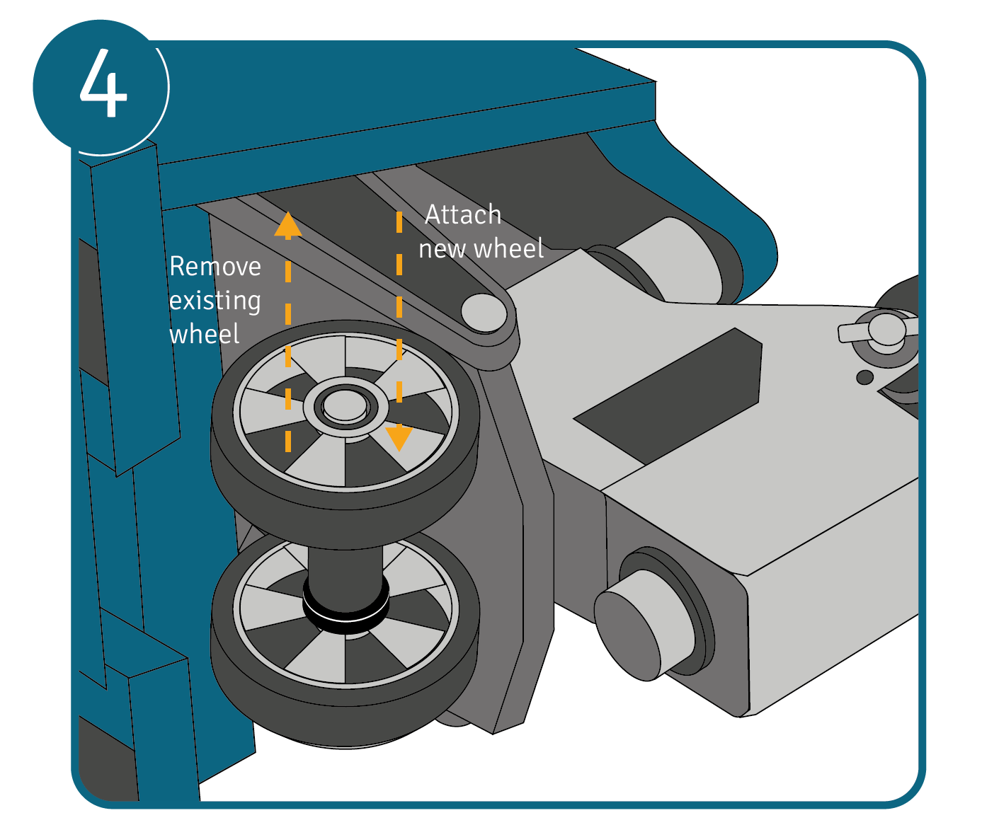 Attaching the new pallet truck replacement steer wheel