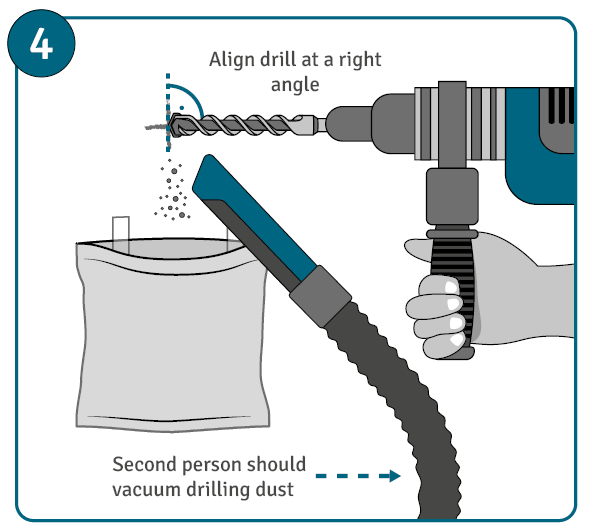 Drill a hole into the concrete and collect dust with a vacuum