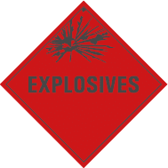 Red diamond-shaped hazard label with an explosion symbol and the word "Explosives" in bold letters.